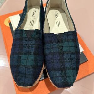 TOMS Plaid Slip-On Shoes - Blue and Green
